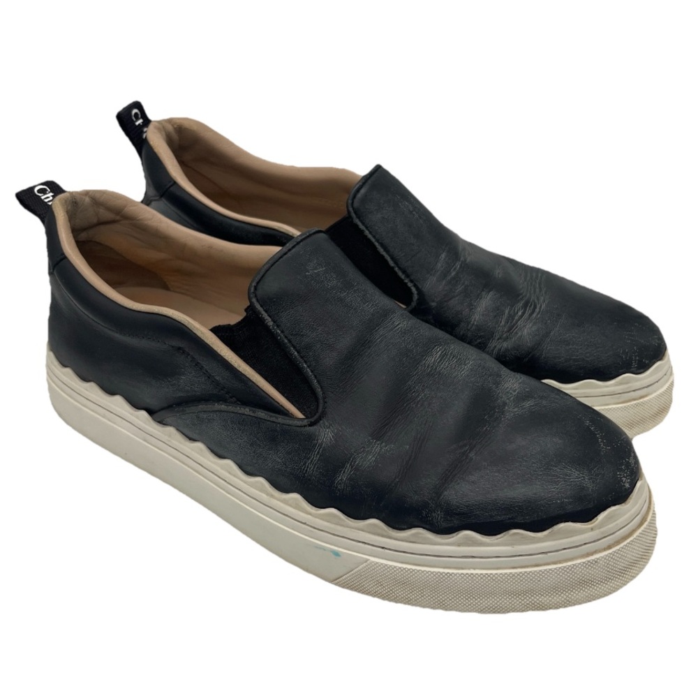 Chloe Women's Lauren Leather Slip On Platform Sneakers Distressed Black EU 40